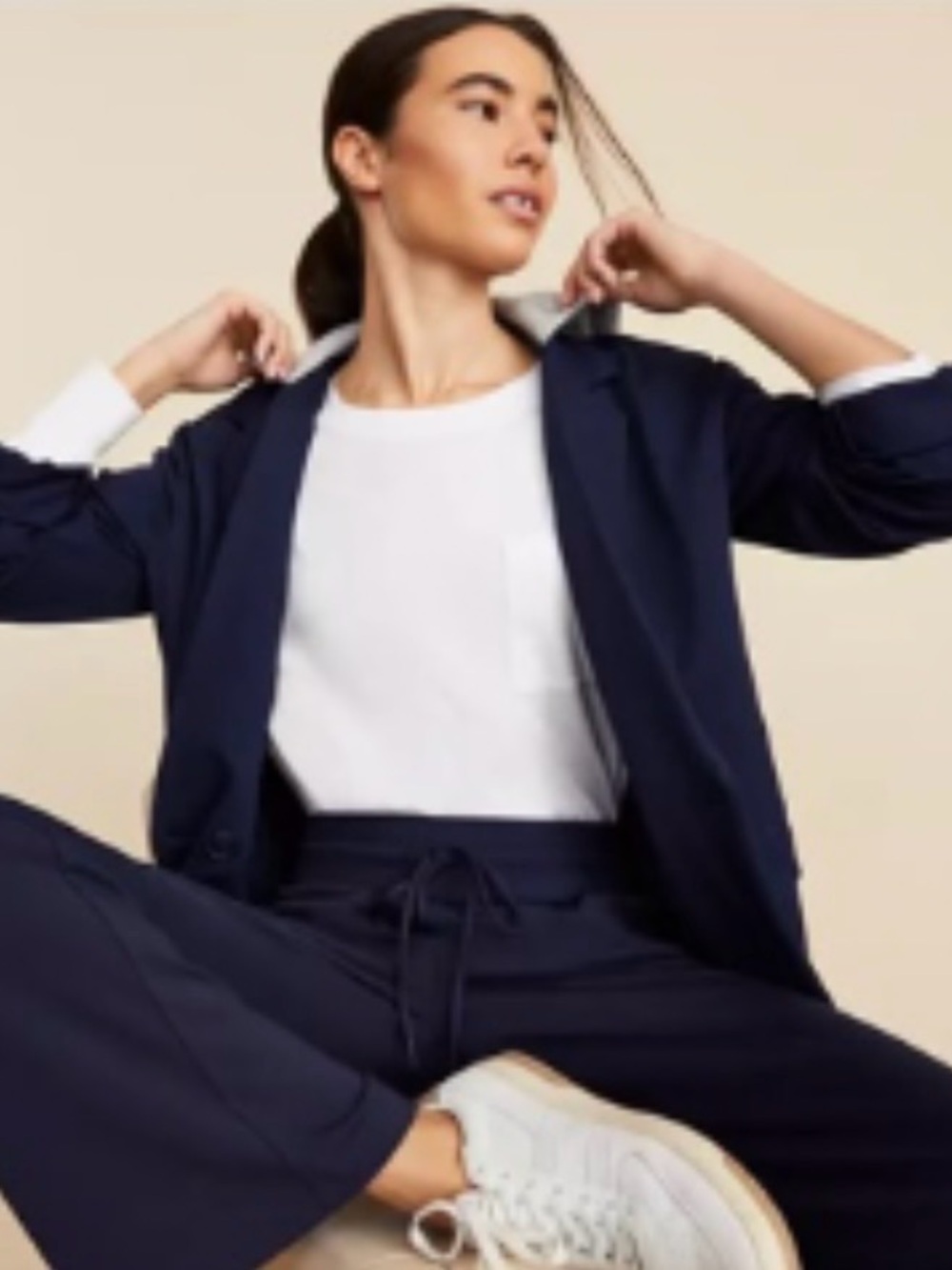 Lou & Grey Sporty Ponte Navy Double Breasted Blazer with Relaxed Fit | M
